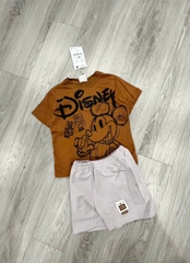 BT494- Bộ DISNEY áo cotton cam đất mix quần cua tím nhạt