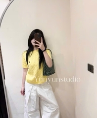 A383- Áo len cộc tay dệt kim vàng tươi