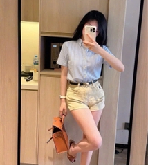 A611-Áo sơ mi kẻ xanh cộc tay thêu ngựa hàng nhà máy đủ tem