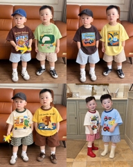 BT1104- Combo 2 bộ cotton cộc 4 màu in cao cấp trẻ em