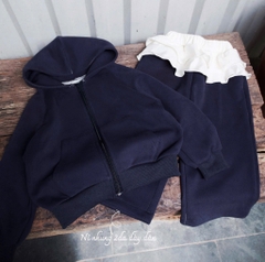 BN111-Bộ nỉ dài tay kéo khoá xanh than phối trắng bé gái