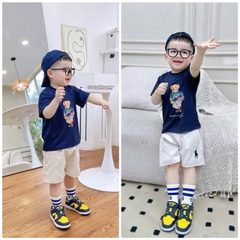 BT175- Bộ cotton mix quần cua RABBIT xanh trắng thêiu