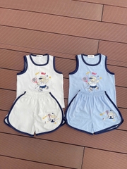 Cb357- Combo 2 bộ balo viền chất cotton in vợt trắng xanh