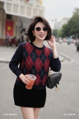 A673-Áo len kẻ trám đỏ than hàng nhà máy đủ tem