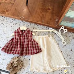 damgai08- Bộ áo kẻ caro mix quần suông màu be