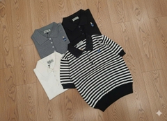 A471- Áo len dệt kim cộc tay cổ bẻ thêu gấu 4 màu hàng nhà máy đủ tem mác