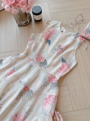 Dam163- Đầm hoa xoe màu nhạt chất voan 2 lớp