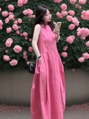 DAM168 -VÁY dài midi sát nách hồng