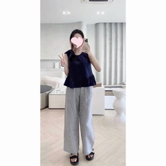 SET637- SET  QUẦN KẺ ÁO BÈO TẶNG KÈM CHUN BUỘC TÓC 🌿