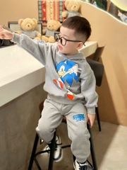 BN182 (9-26kg) Bộ nỉ thu đông dài tay bé trai Sonic màu xám có mũ VNXK