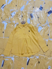 A311-Áo sơ mi dài tay đũi dáng suông màu vàng thêu ngựa