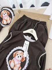SET1073- Bộ nỉ dip lông cún nâu đáp ren