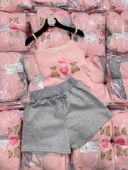 Set610- Bộ áo dây Pink viền ren hồng quần xám có đệm ngực