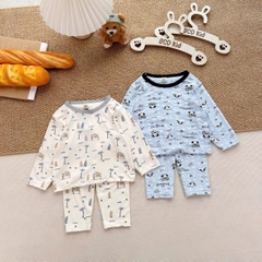 BT1071- Combo 2 bộ thun zip màu pastel viền cổ dài tay