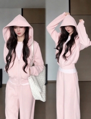 Set1051- Set áo nỉ hồng có mũ phối quần suông