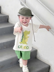 BT322- Bộ Rocco trắng  mix quần cua xanh Lá bé trai