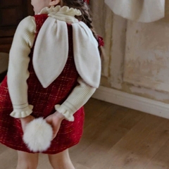 DAMKID019-Đầm dạ đỏ bé gái tai lưng 2 lớp dáng suông