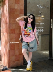 SET691- Bộ áo phông BỌt BIỂN mix quần jeans ngố rách gấu