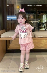 bt9010-Combo 2 bộ KITTY kẻ ngang quần đùi chất cotton bé gái