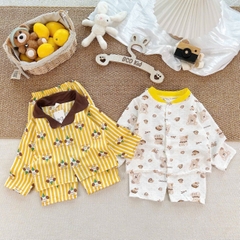 BT1086- Combo 2 bộ pijama vàng trắng cổ đức-cổ tròn