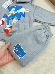 BN182 (9-26kg) Bộ nỉ thu đông dài tay bé trai Sonic màu xám có mũ VNXK