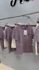 Set665- Set áo thun sọc ngang mix quần short jeans màu be