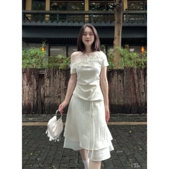 SET738- Set áo tăm đính hoa thủ công phối chân váy trắng 2 lớp