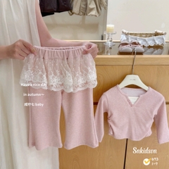 Damgai15- Set tăm lông thỏ mix quẩn loe phối ren