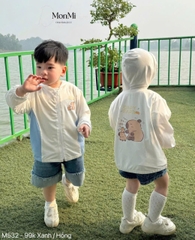 BT312- Áo thông hơi trắng phối có mũ trẻ em hoạ tiết in