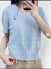 A604-Áo len dệt kim cổ V thêu gấu 4 màu hàng nhà máy đủ tem