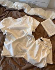 set908- bộ cotton màu be cộc in thỏ mờ QC