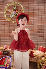 TRUNG THU-SETKID054-Set áo yếm đỏ bé gái đính cườm kèm quần trắng,tặng kèm mấn