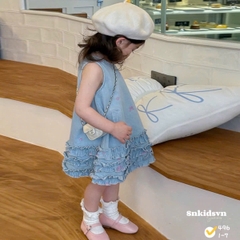 damgai01- Đầm jeans suông viền bèo thêu hoạ tiết