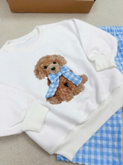 BN159-Bộ nỉ GẤU KẺ XANH bé gái VNXK