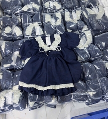 SET494- Bộ mặc nhà xanh than vuền ren chất đũi lụa