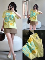 A476-Ao thun vàng in hoa full tem dáng suông loại đẹp