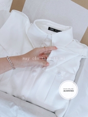 Áo sơ mi trắng dáng suông cúc ngọc vạt bầu