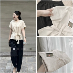 SET284-Set áo ren LIEN đai buộc mix kèm quần bom đen
