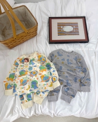 BT1022-combo 2 bộ cotton dài tay KHỦNG LONG VŨ TRỤ trẻ em