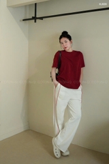 Set704-Set áo thun đỏ suông phối quần dài ống rộng