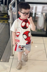 BN090- Bộ thun nhện trắng xám áo cotton mix quần cua