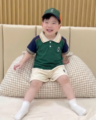 BT994- Bộ áo polo xanh lá phối vàng cho bé trai TẶNG KÈM MŨ