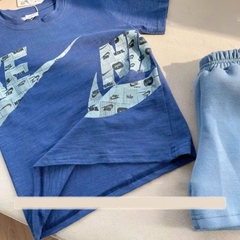 BT454- Bộ Nai xanh dương áo cotton mix quần nỉ mì