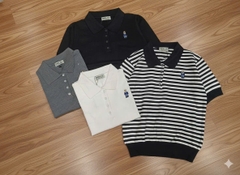 A471- Áo len dệt kim cộc tay cổ bẻ thêu gấu 4 màu hàng nhà máy đủ tem mác