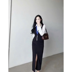 DAM131 -ĐẦM CÔNG SỞ ĐEN PHỐI SƠMI TRẮNG