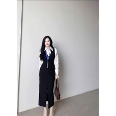 DAM131 -ĐẦM CÔNG SỞ ĐEN PHỐI SƠMI TRẮNG