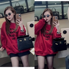 A484- áo nỉ đỏ in chữ lót lông ấm form rộng