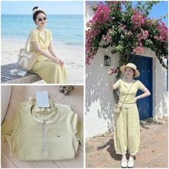 SET1004- Set áo phối khoá vàng nhạt kèm quần dài bo ống