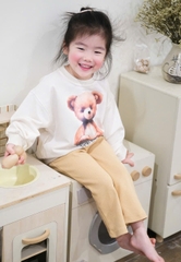 BN159-(8-26kg) Bộ nỉ thu đông bé gái gấu trắng phối quần thun nâu VNXK