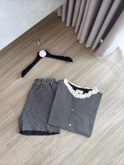 SET577- Set thun kẻ đen ngang viền ren dáng cộc chất mềm